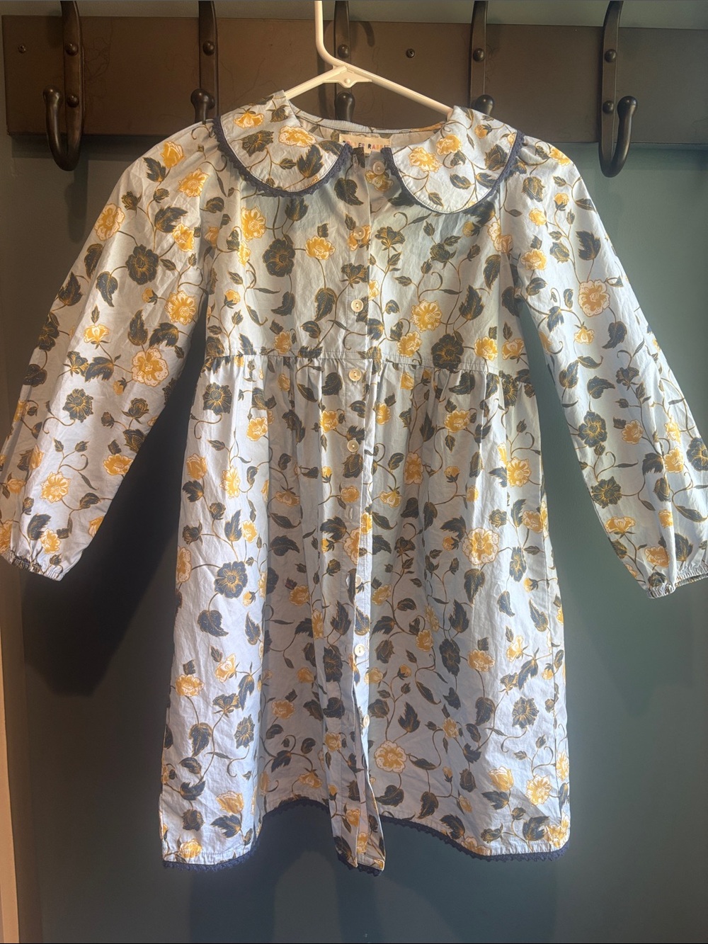 Roller Rabbit Girls' Floral Dress - Yellow & Gray on White